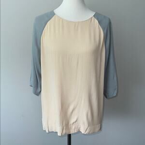 Topshop Color Block Cream Raglan Blouse 3/4 Sleeve Relaxed Fit Top Women's 6 NWT